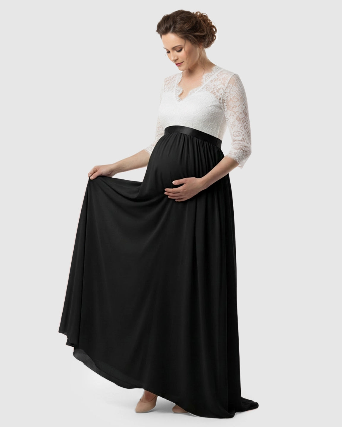 V-Back Bow Two-Tone Formal Maternity Gown