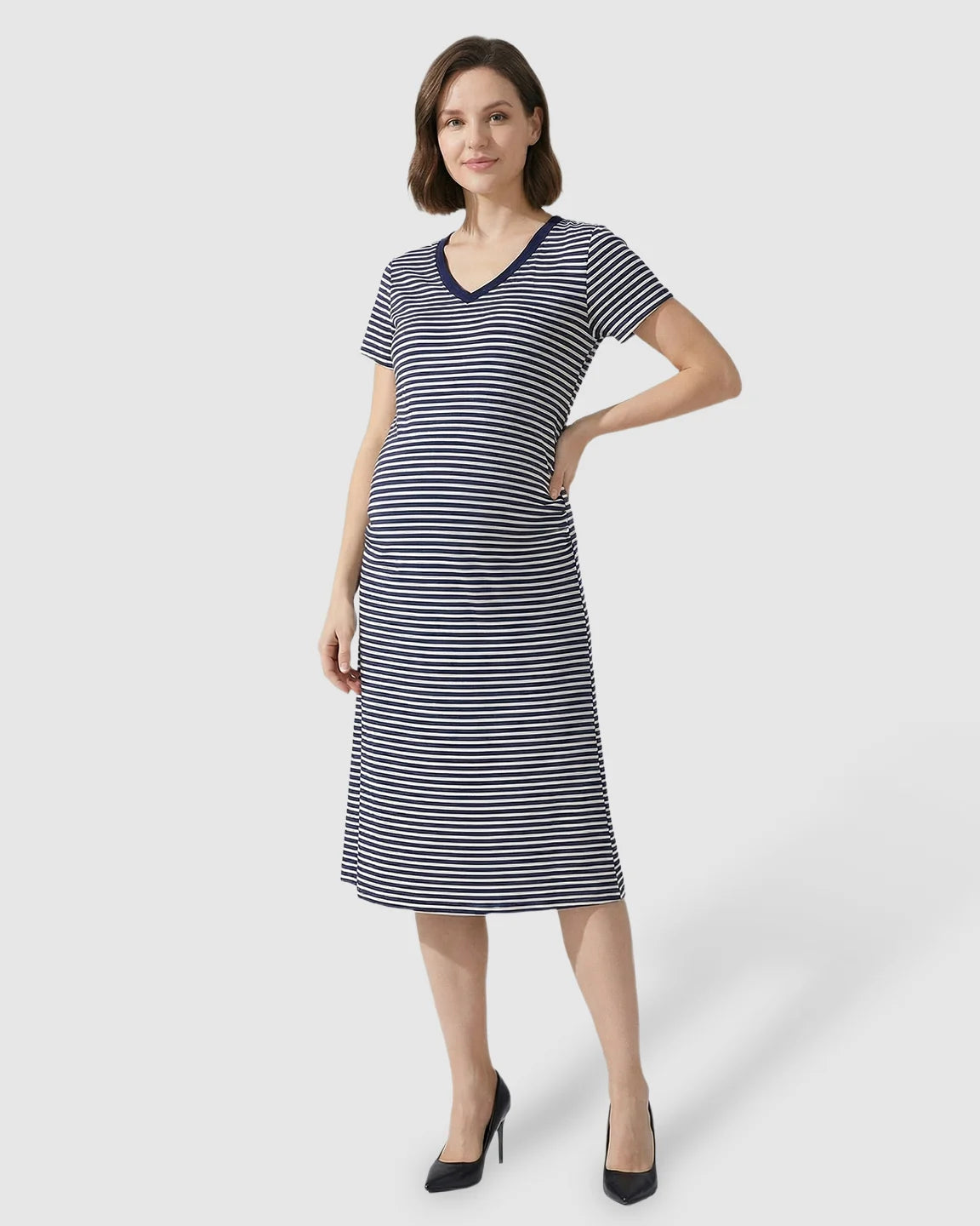 Striped V-Neck Straight Fit Maternity & Nursing Dress