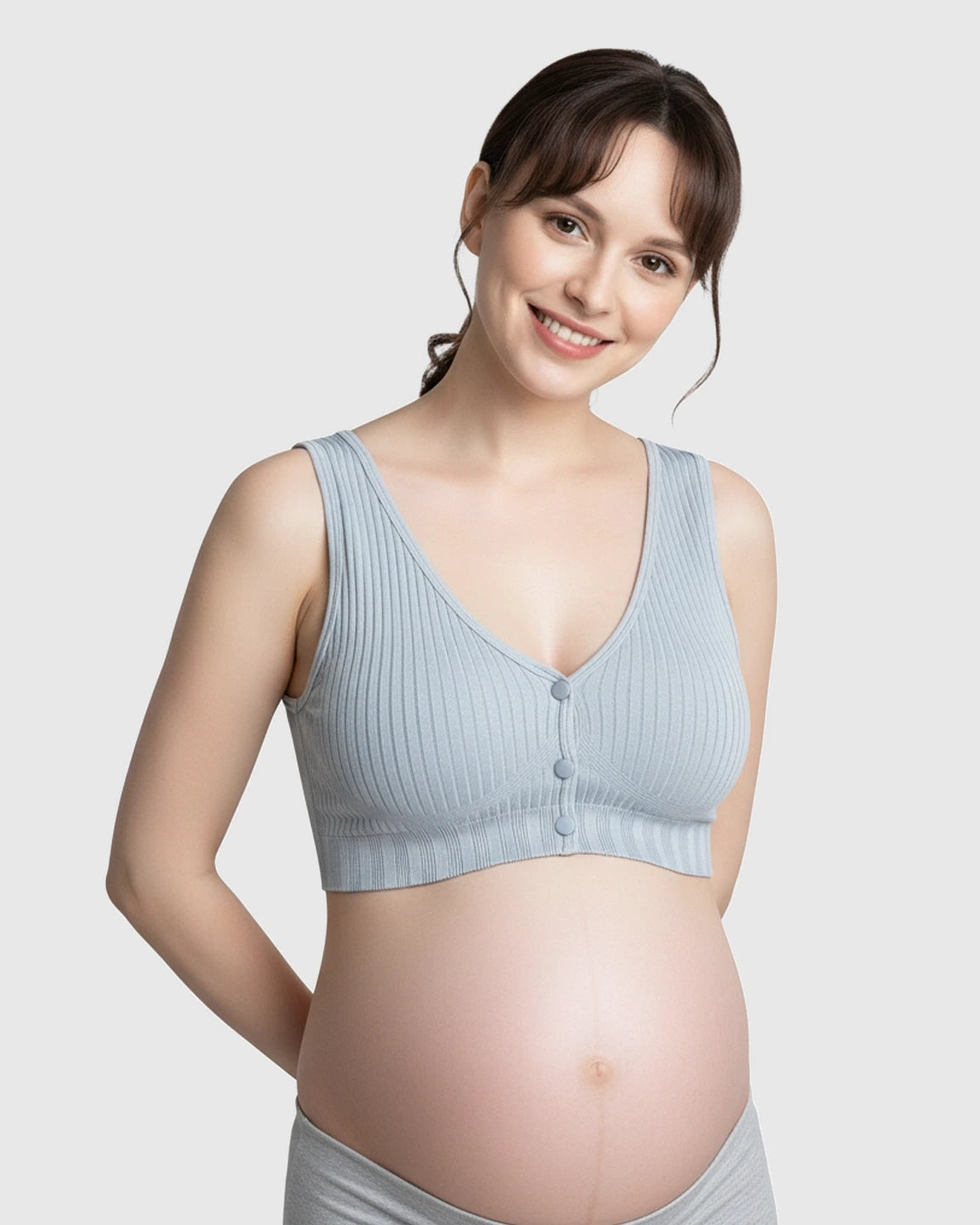 Front-Button Ribbed Wireless Nursing Bra
