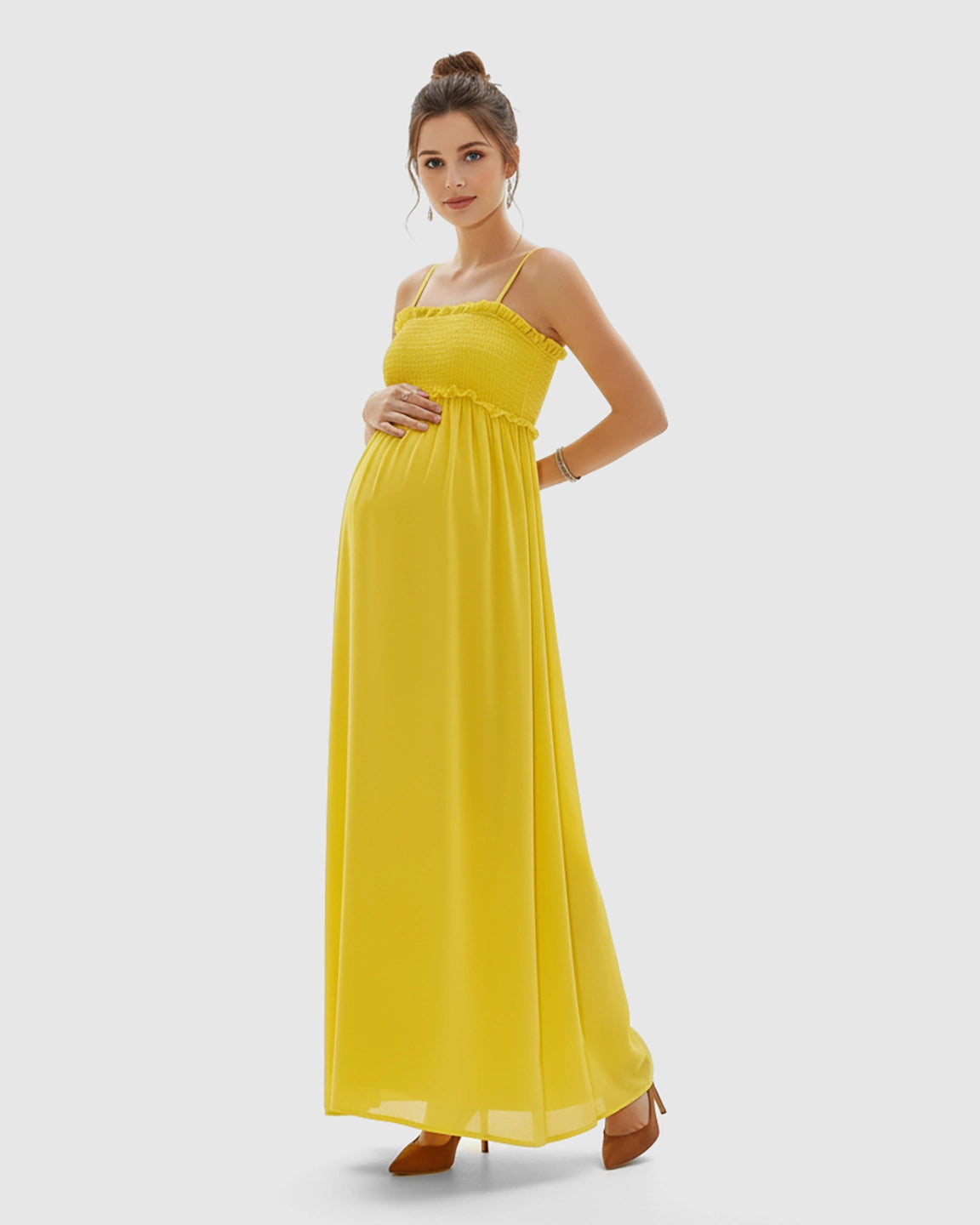 Shirred Spaghetti A-Line Maternity Maxi Dress
