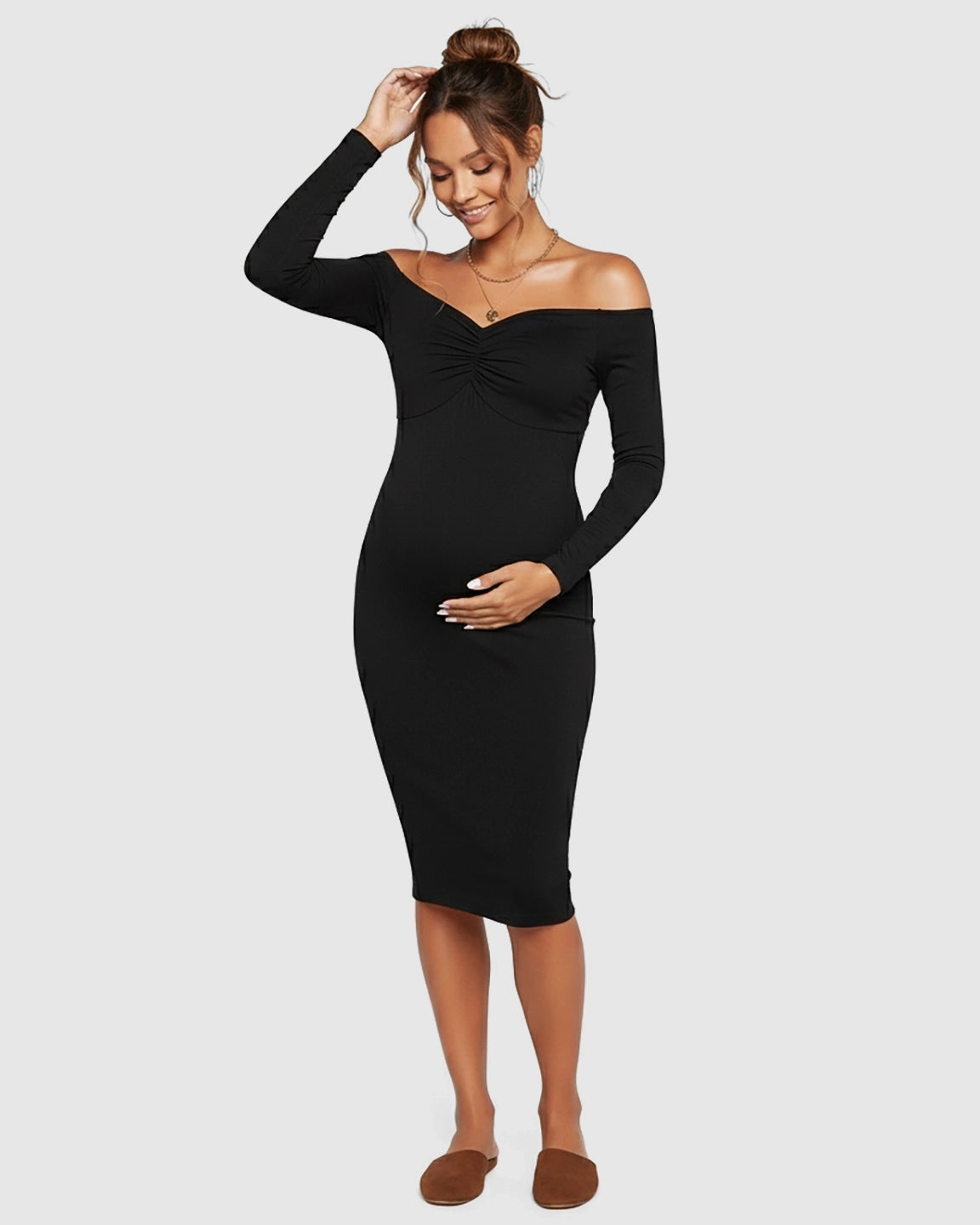 Off-Shoulder Bodycon Maternity Midi Dress