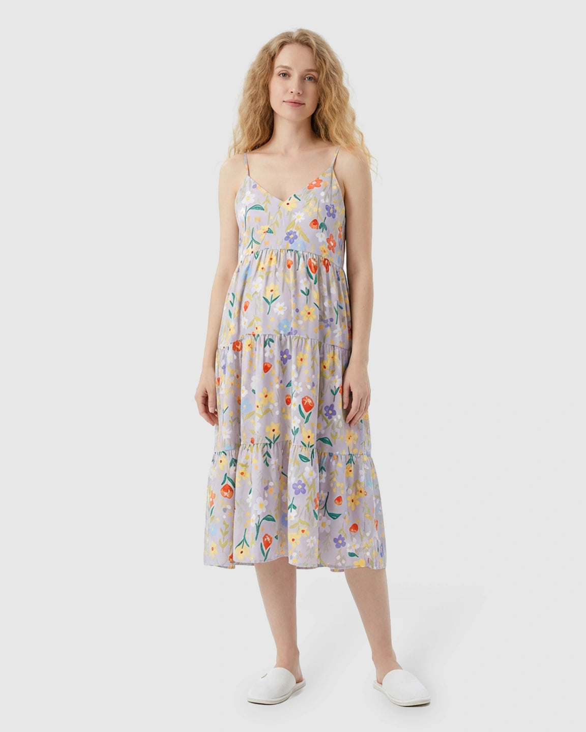 Spaghetti Strap Colorful Flowers Print Maternity Nightdress