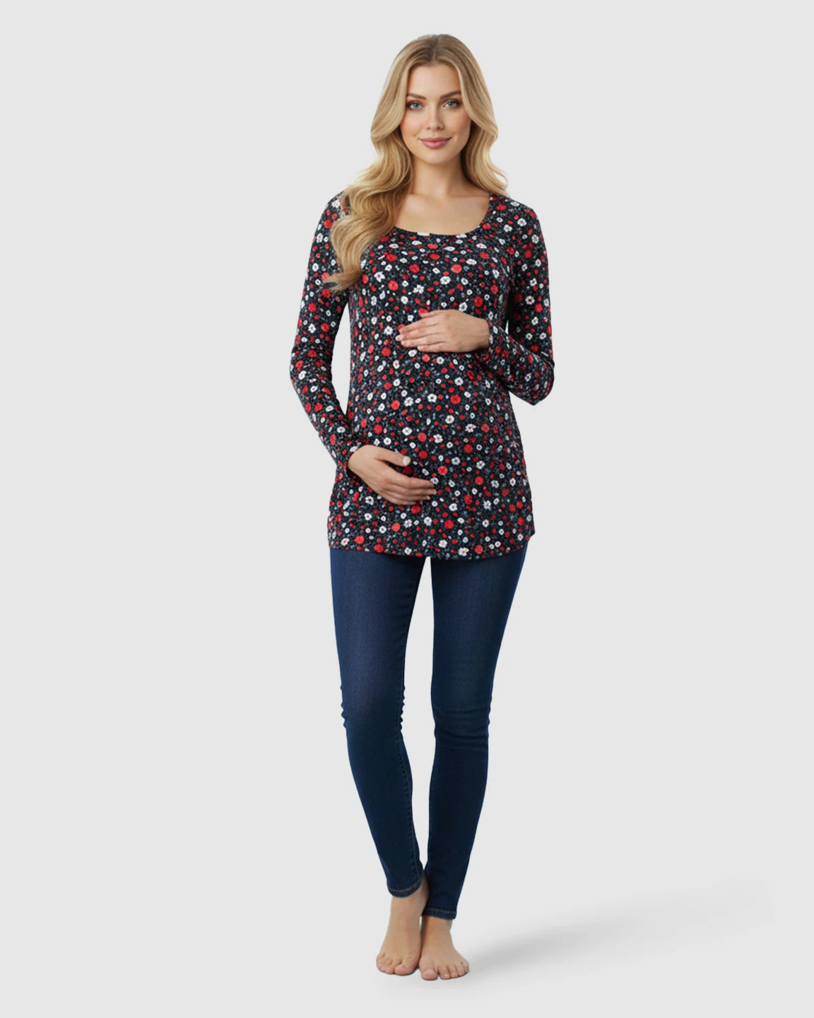 Hidden-Access Floral Nursing Maternity Top