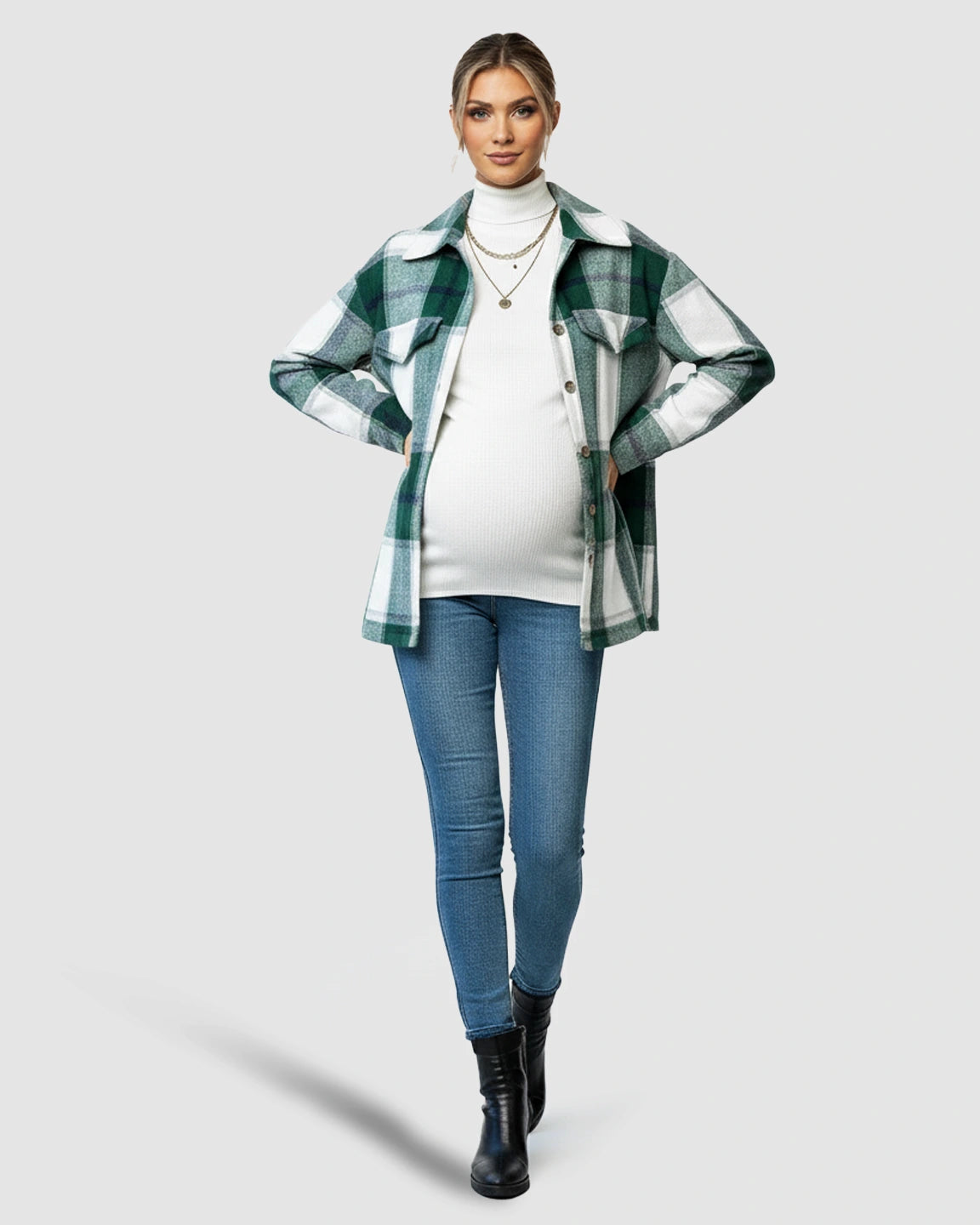 Plaid Lapel Button-Up Maternity Shacket