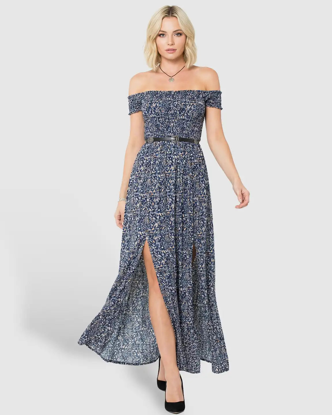 Off-Shoulder Dual Split Maternity Maxi Dress