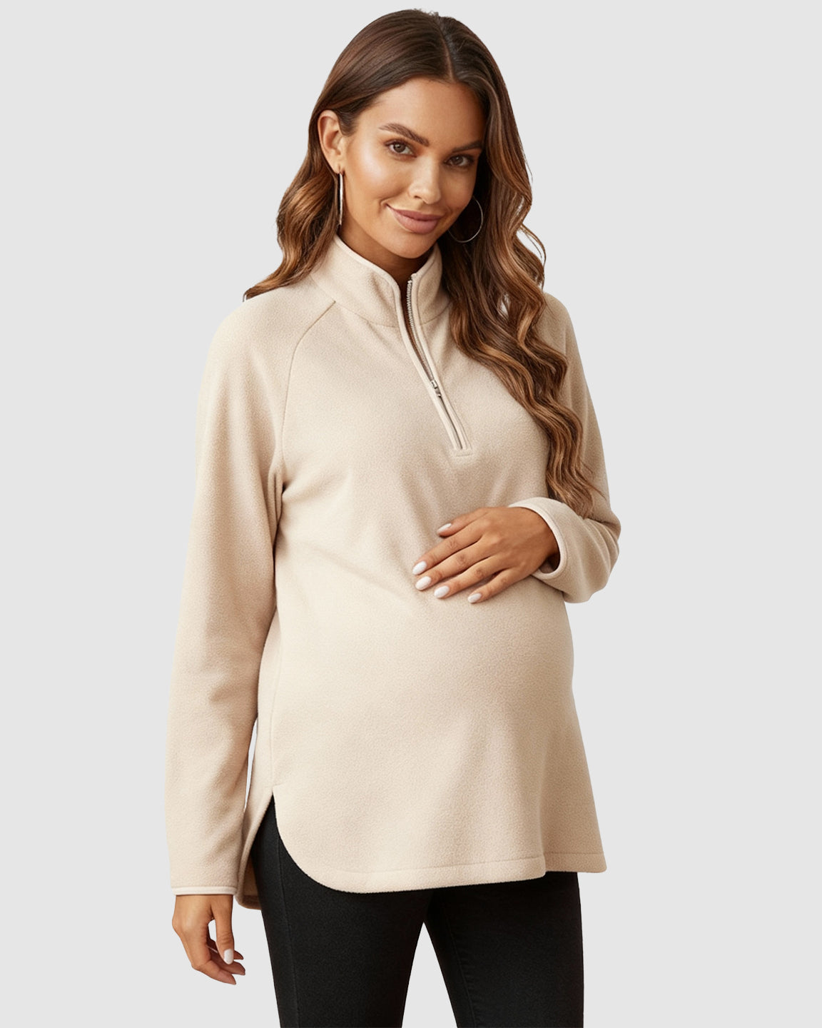 Half-Zip Long Sleeve Maternity Top
