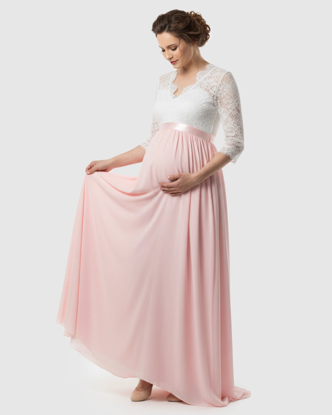 V-Back Bow Two-Tone Formal Maternity Gown