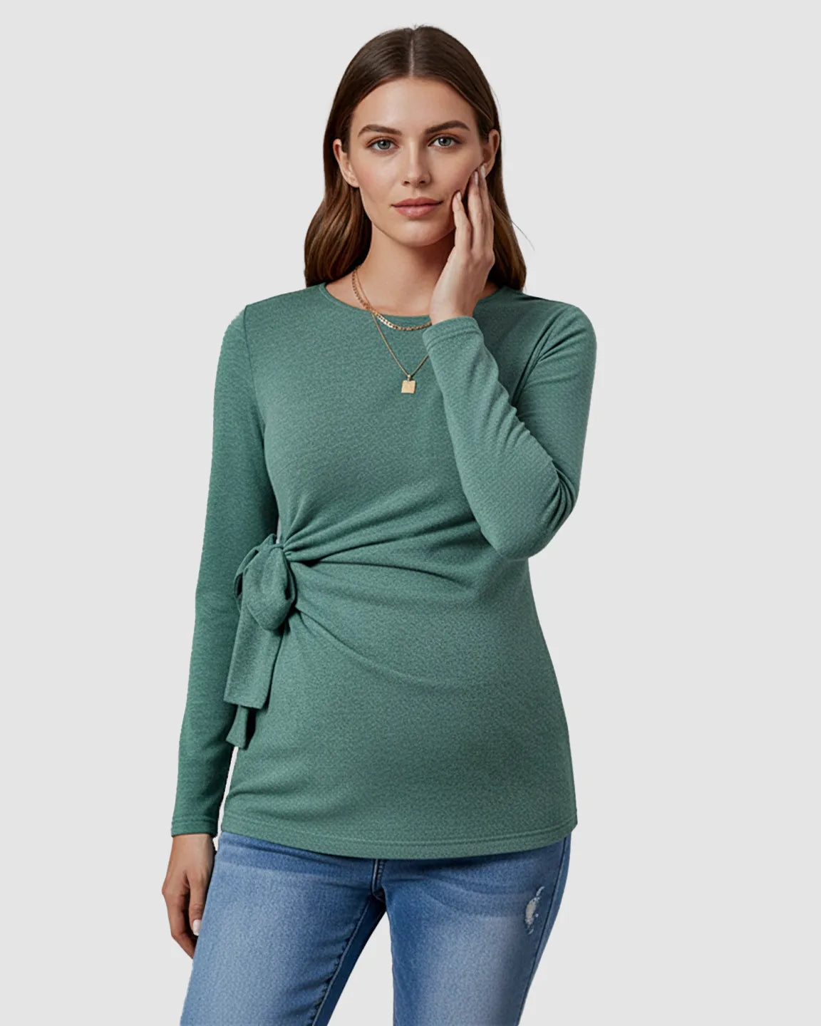 Adjustable Side-Tie Slim Fit Long Sleeve Maternity Top