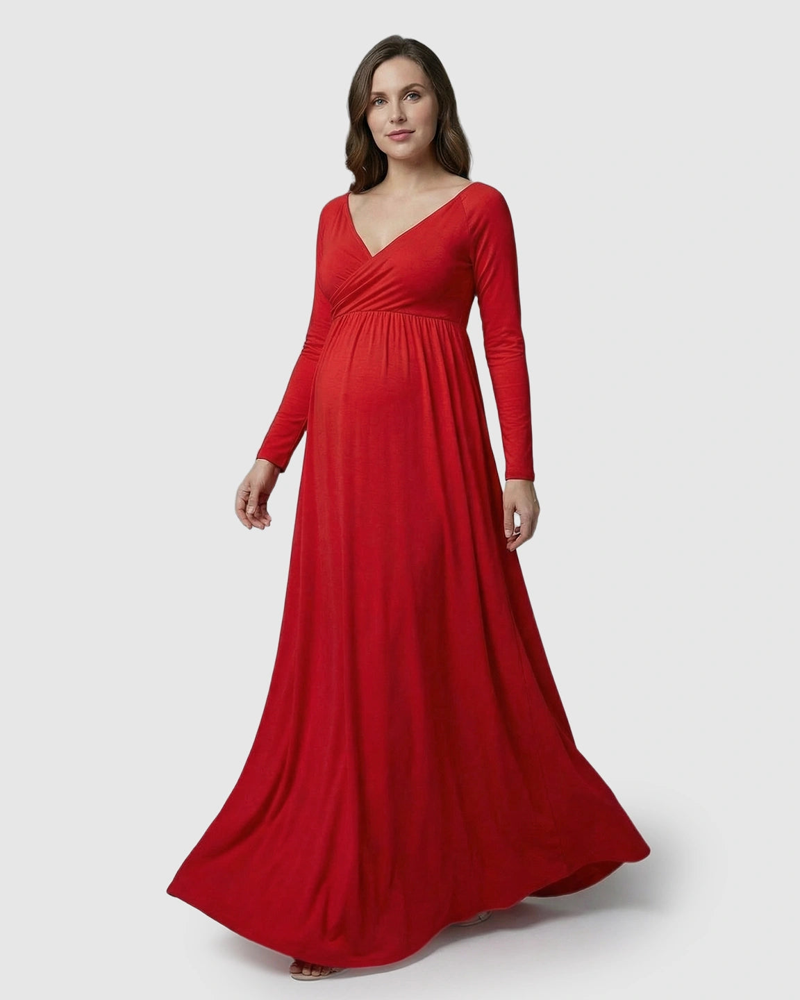 Long-Sleeve Full Train Maternity Maxi Dress