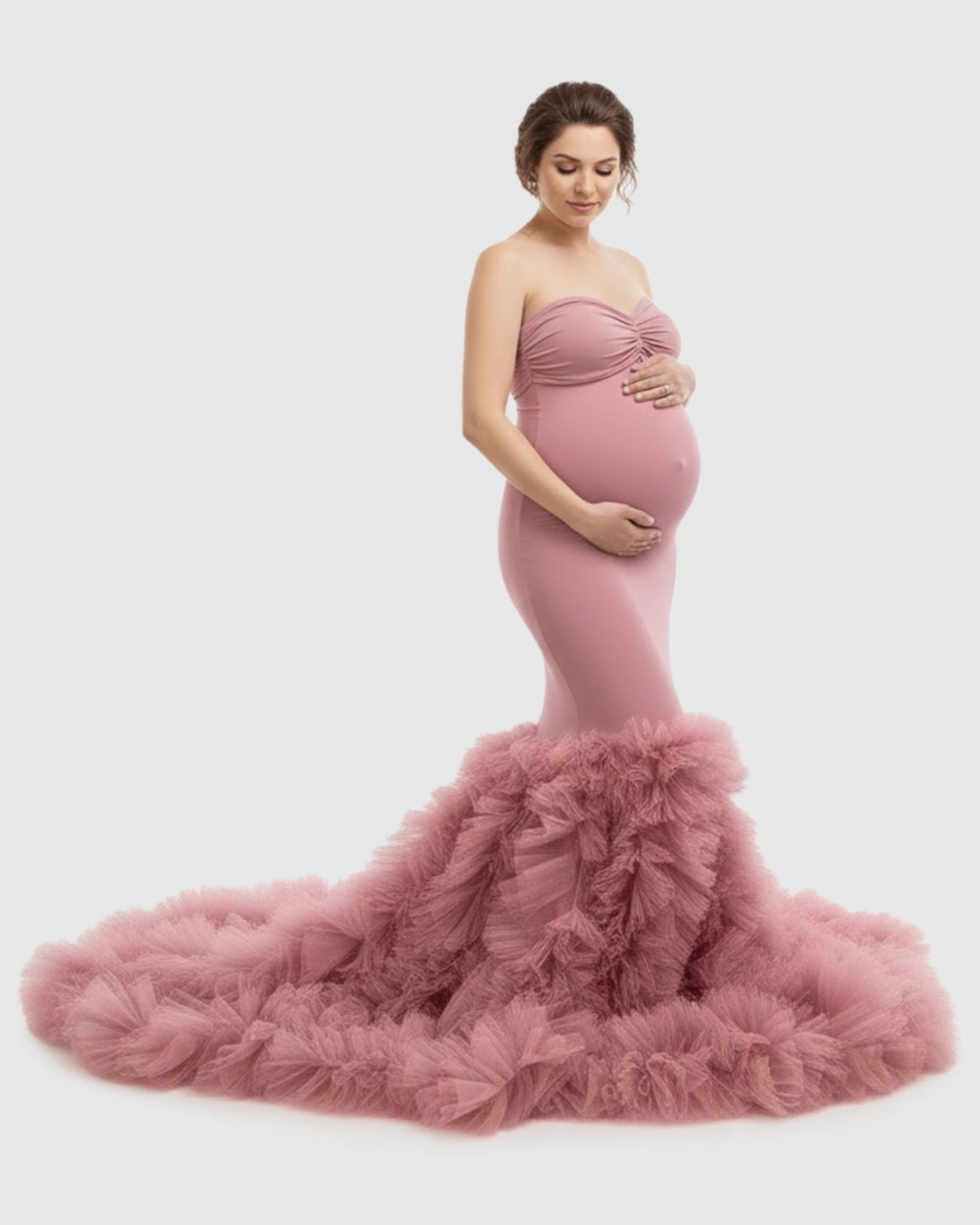 Tulle Train Mermaid Silhouette Maternity Gown