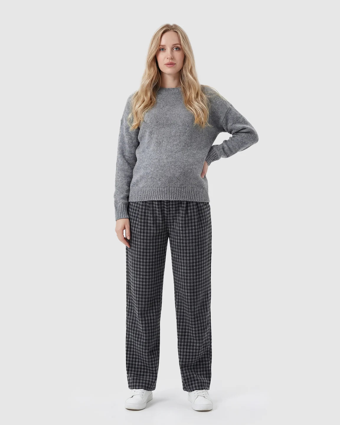 Gingham Plaid Relaxed-Fit Maternity Pants