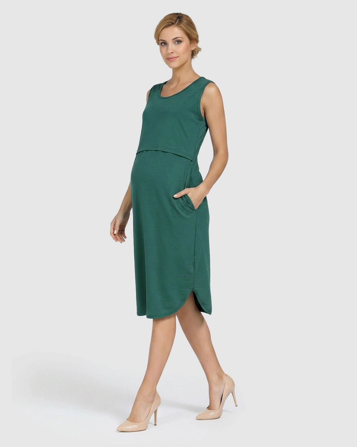 Sleeveless High-Waisted Maternity & Nursing Dress
