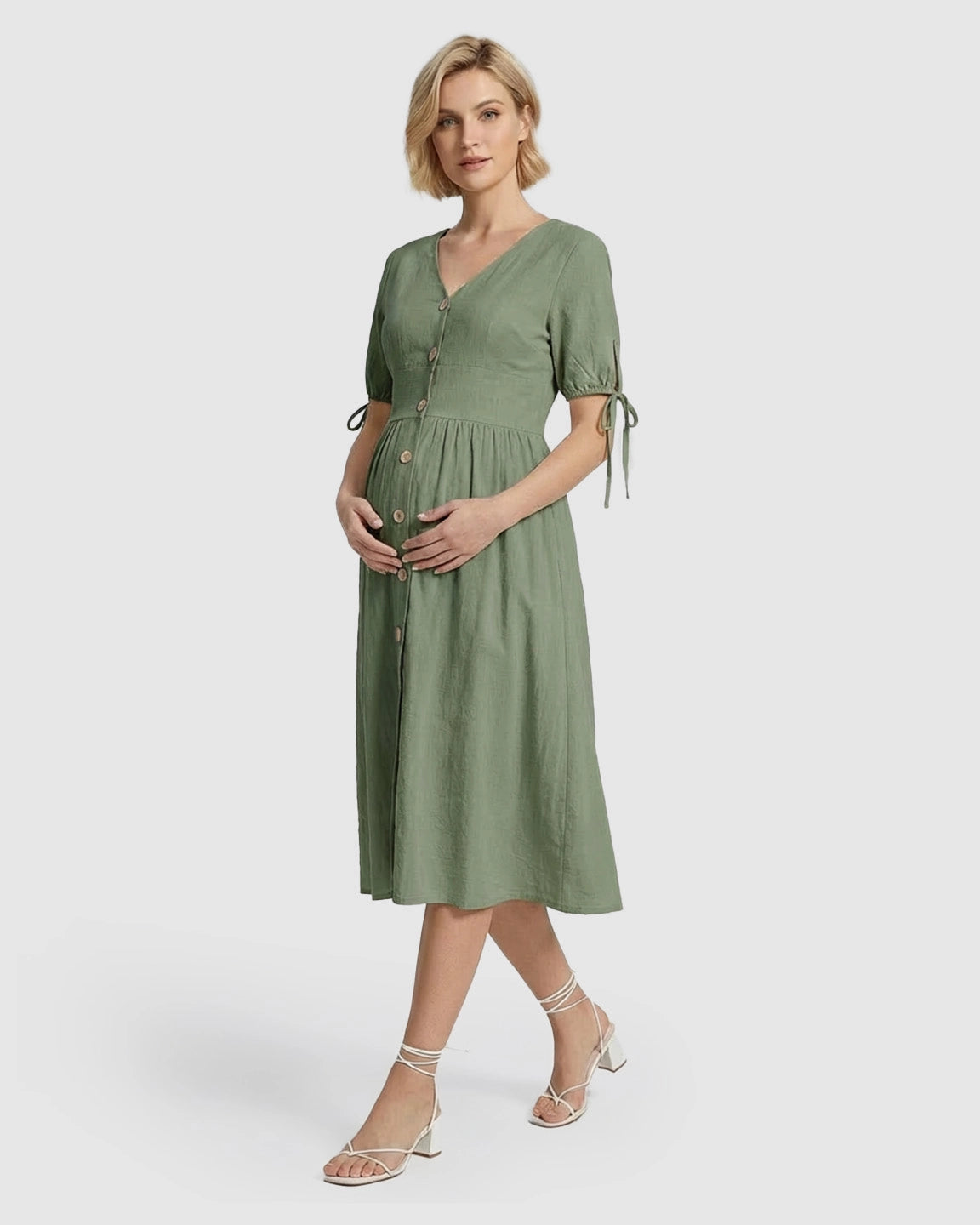 Tie Sleeve A-Line Maternity Midi Dress