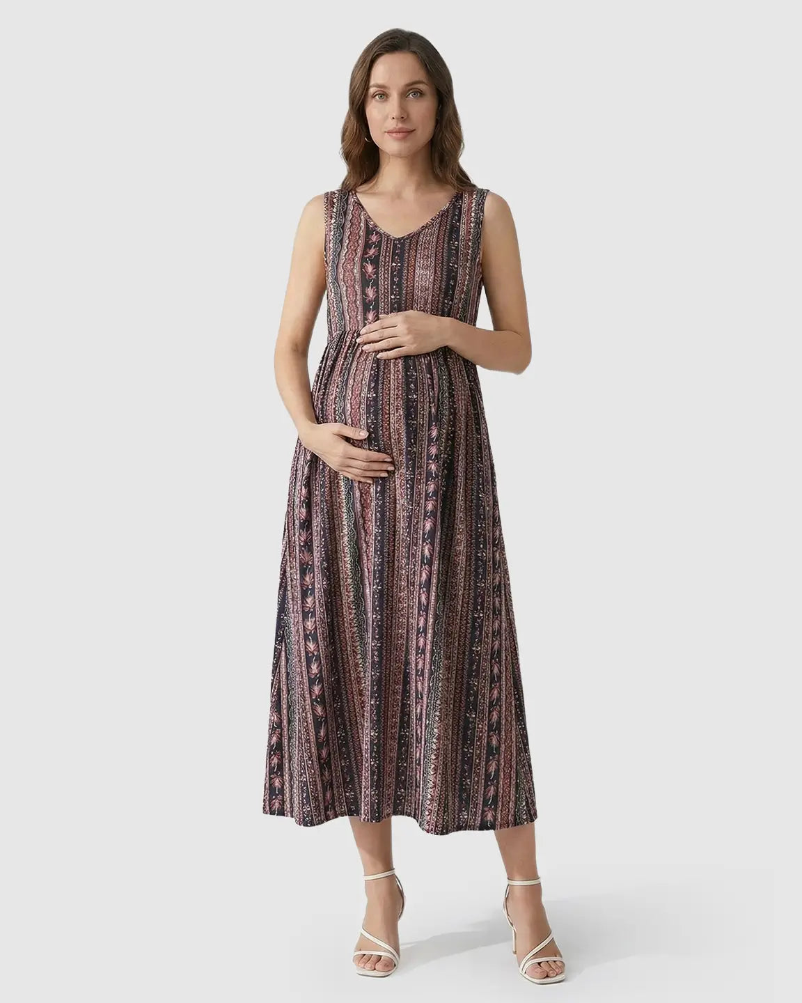 Sleeveless A-line Maternity Midi Dress