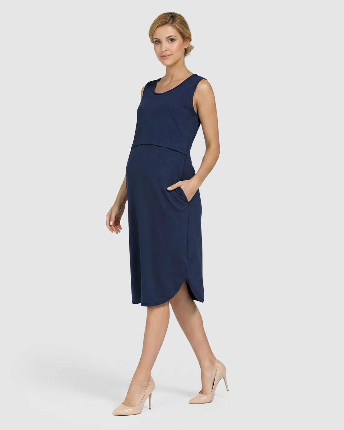 Sleeveless High-Waisted Maternity & Nursing Dress