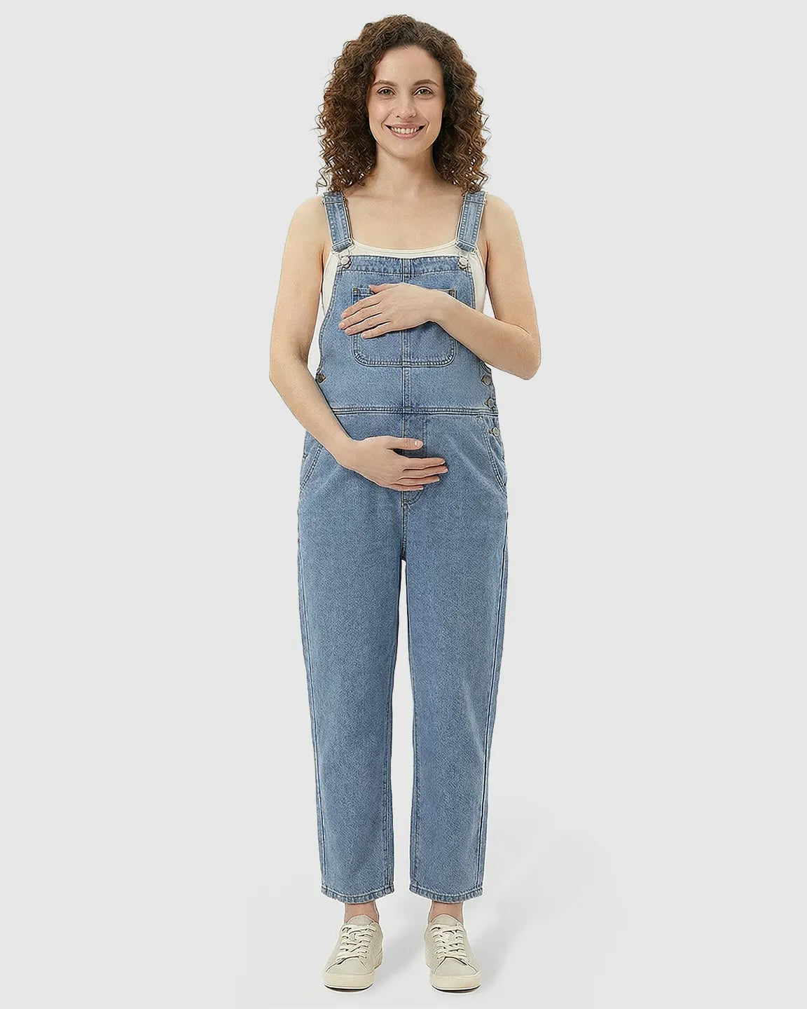 Adjustable Strap Loose Denim Maternity Jumpsuit
