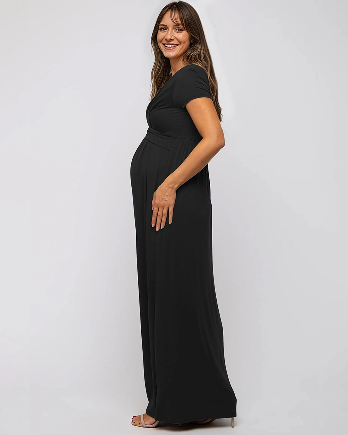 Twist Front Draped Maternity Nursing Maxi Dress