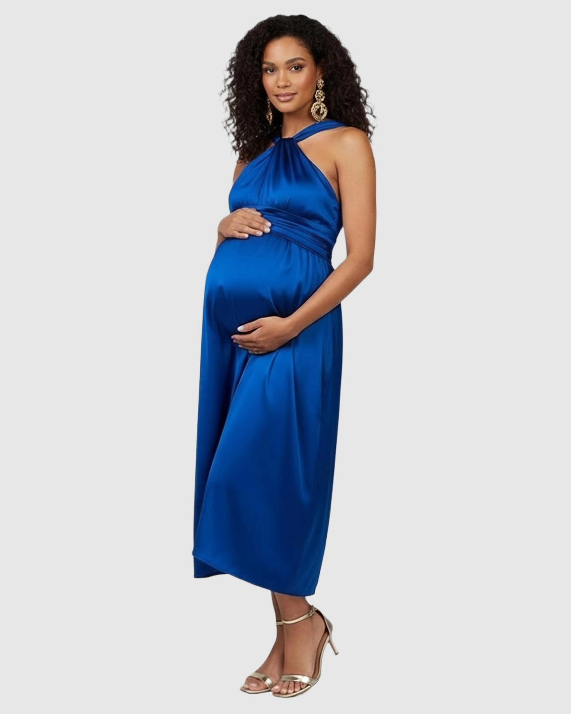Elegant Halter Neck Tie Waist Maternity Maxi Dress