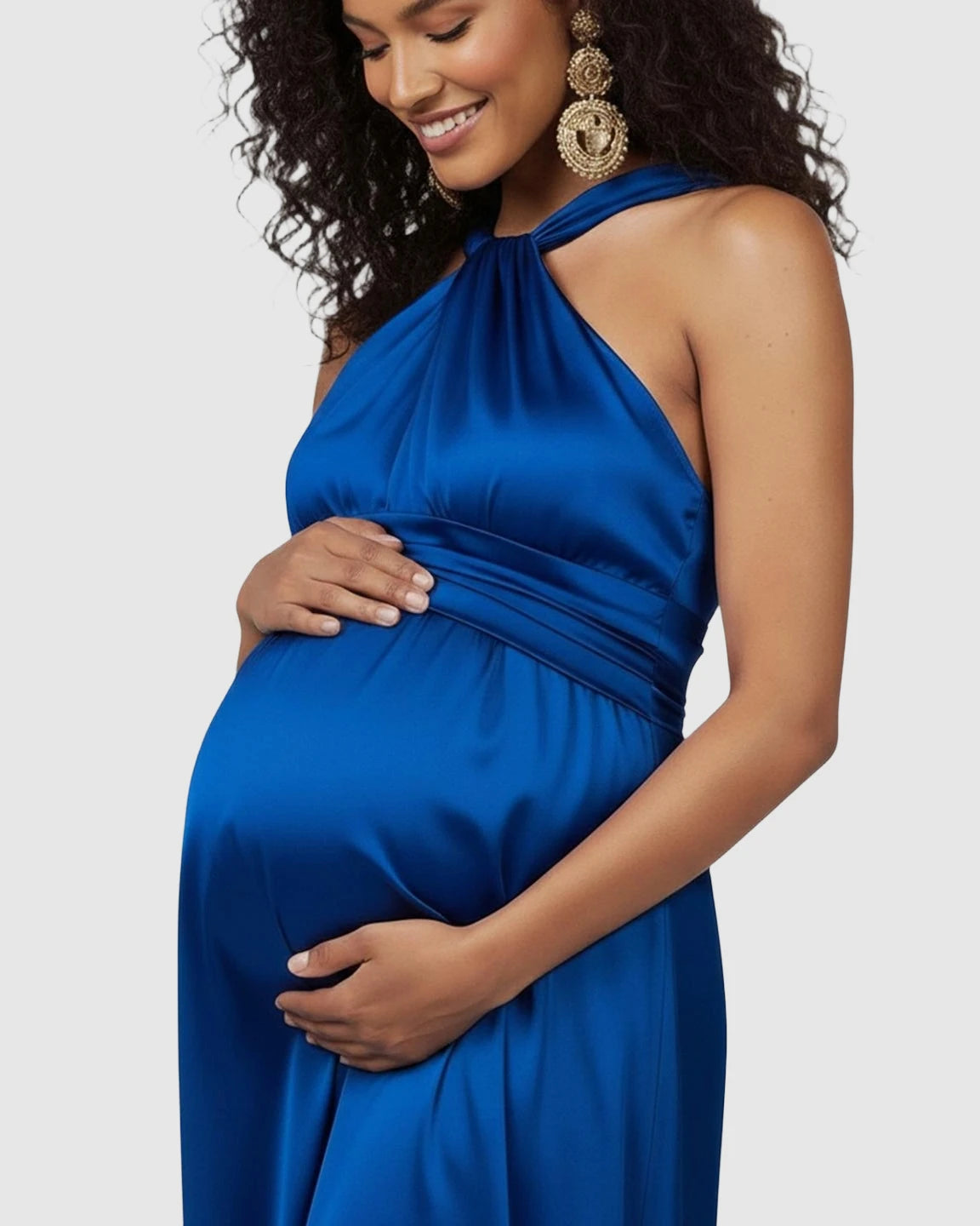 Elegant Halter Neck Tie Waist Maternity Maxi Dress