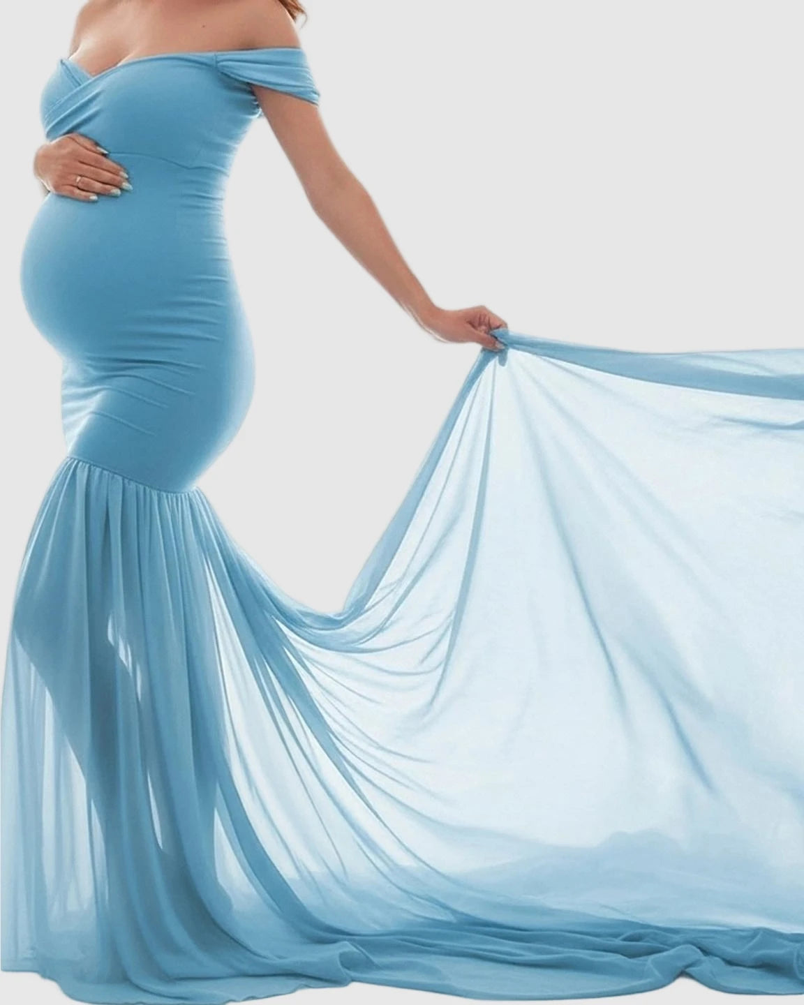 Flowy Off-Shoulder Maternity Photoshoot Gown