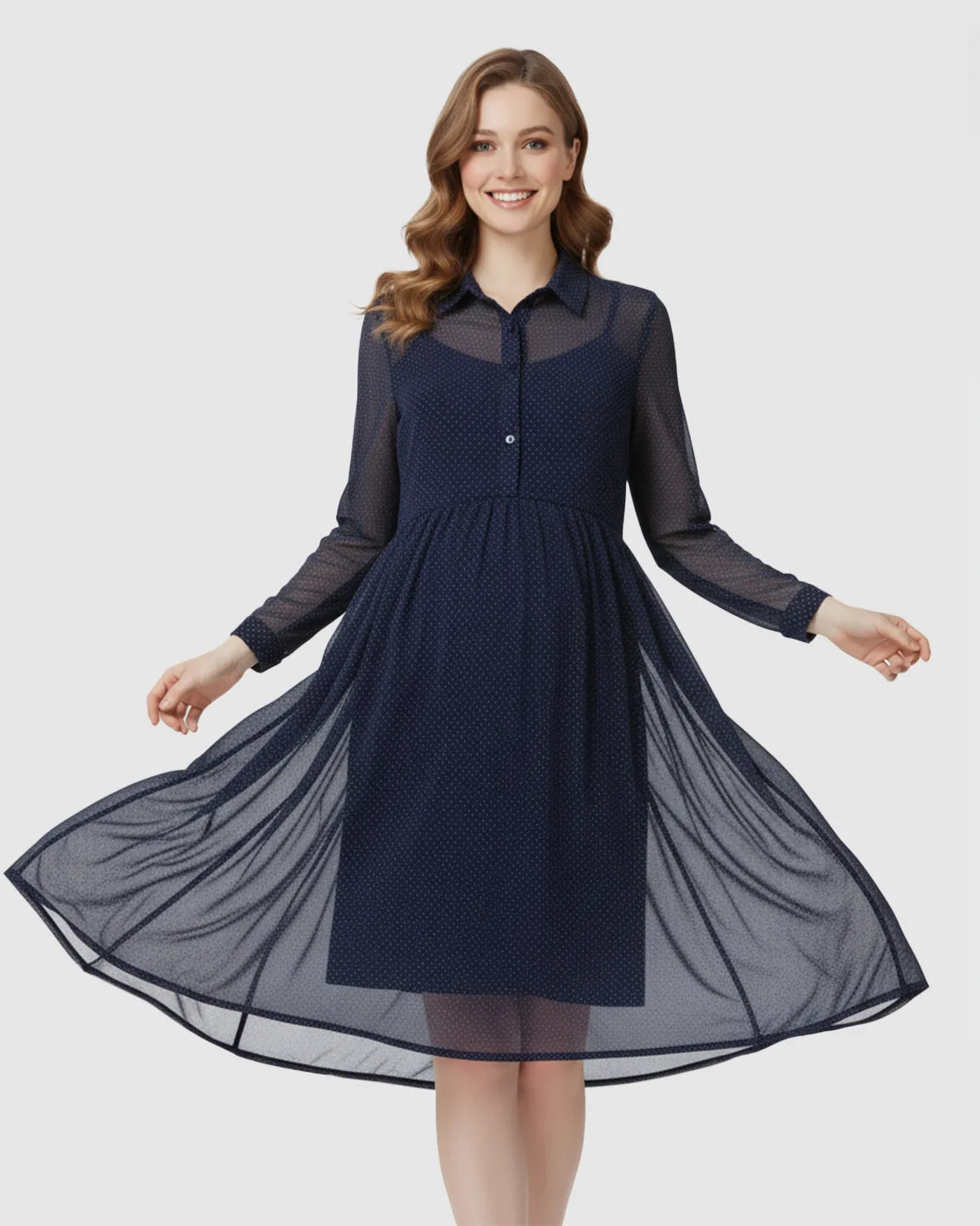 Button-Front Chiffon Flowing Maternity Dress