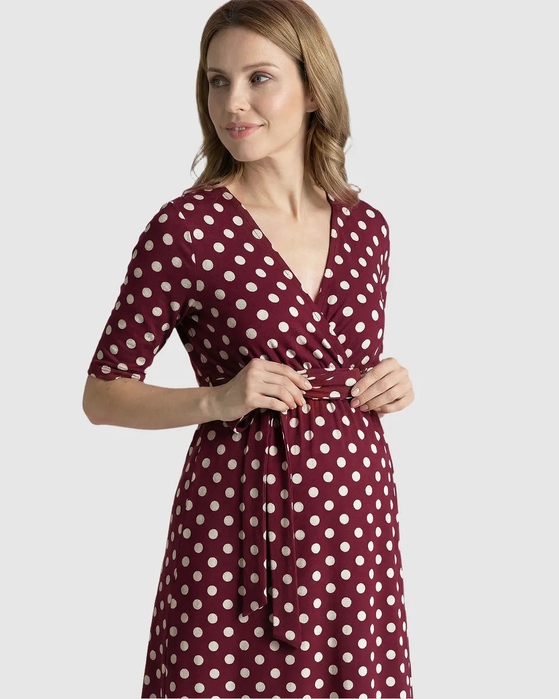 Polka Dot Tie Waist Maternity Dress