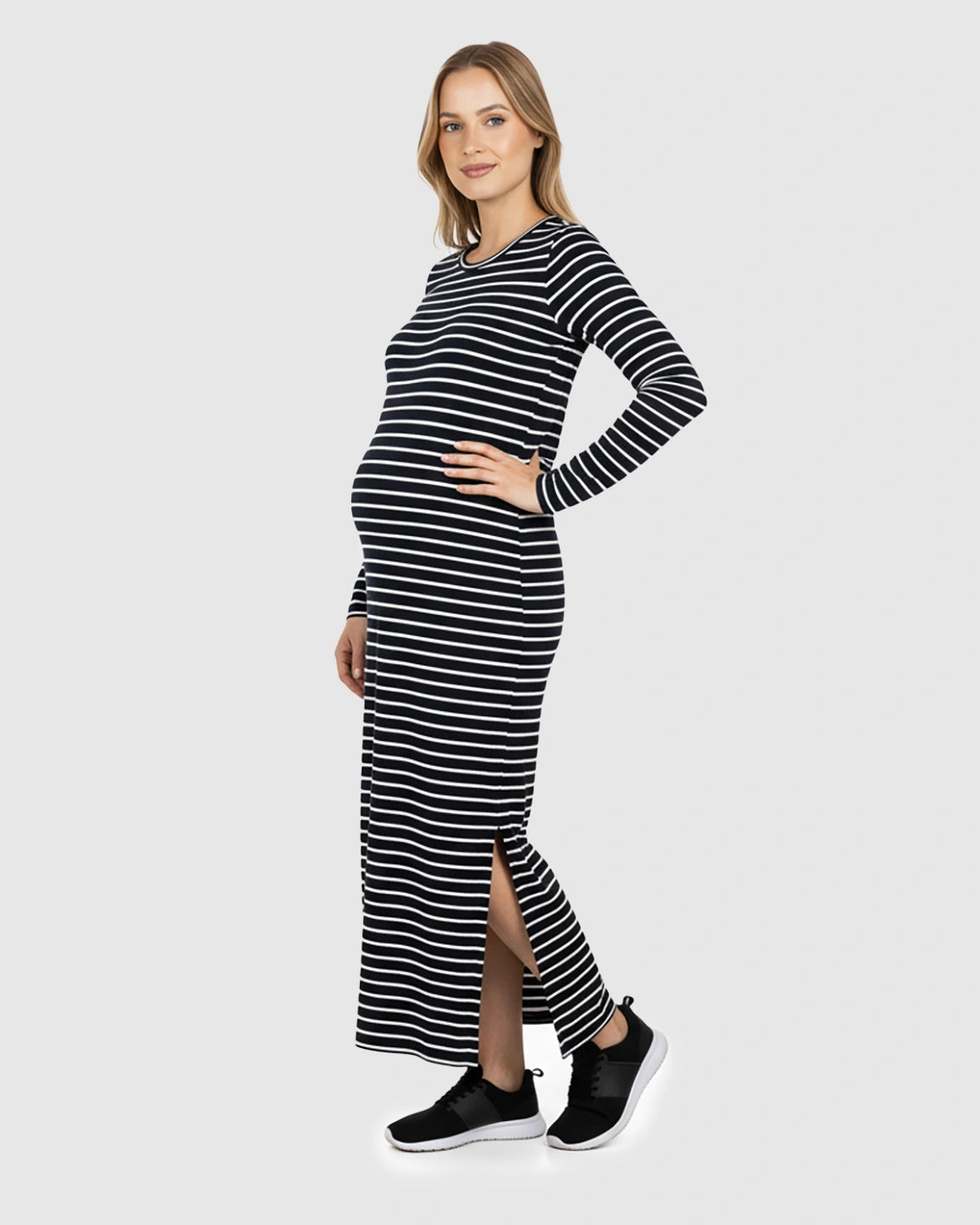 Side Slit Bodycon Maternity Midi Dress