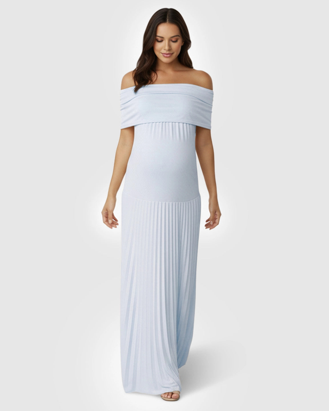 Stretch Pleated Maternity Maxi Dress