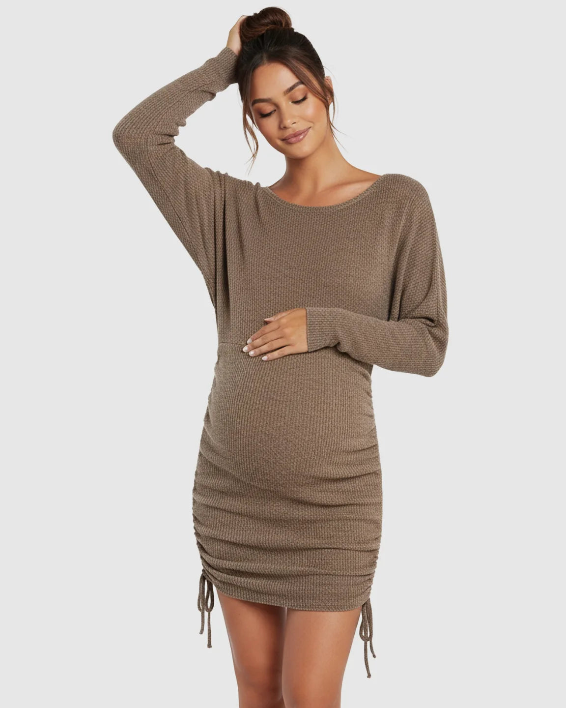 Drawstring Knit Short Bodycon Maternity Dress