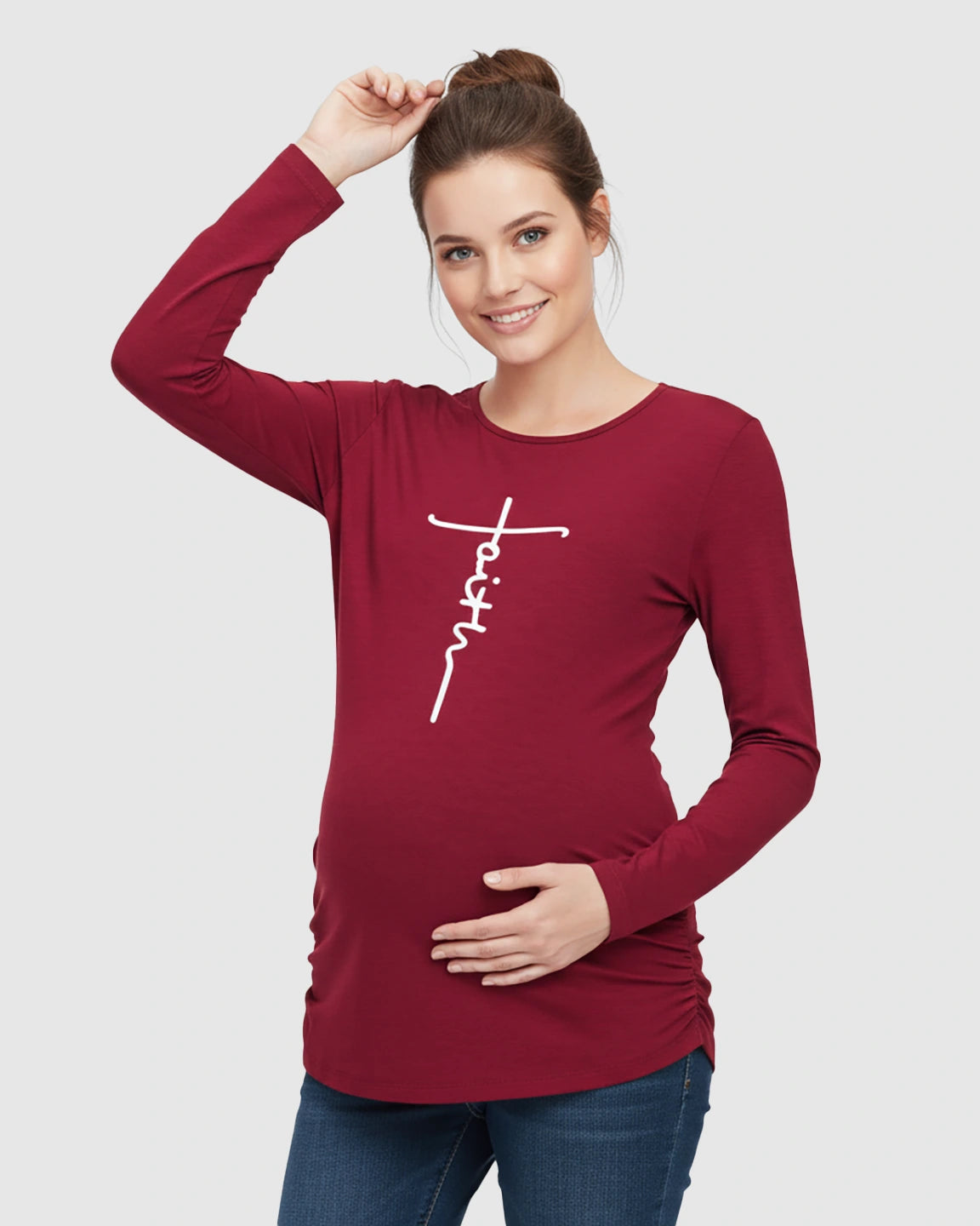 Ruched Side Long-Sleeve Maternity Top