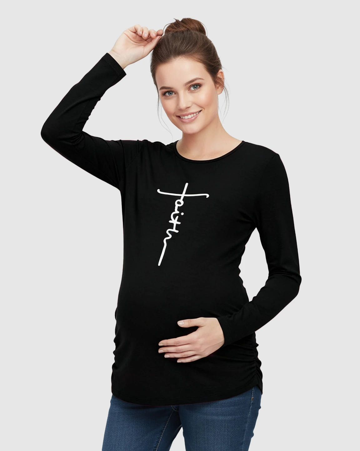 Ruched Side Long-Sleeve Maternity Top