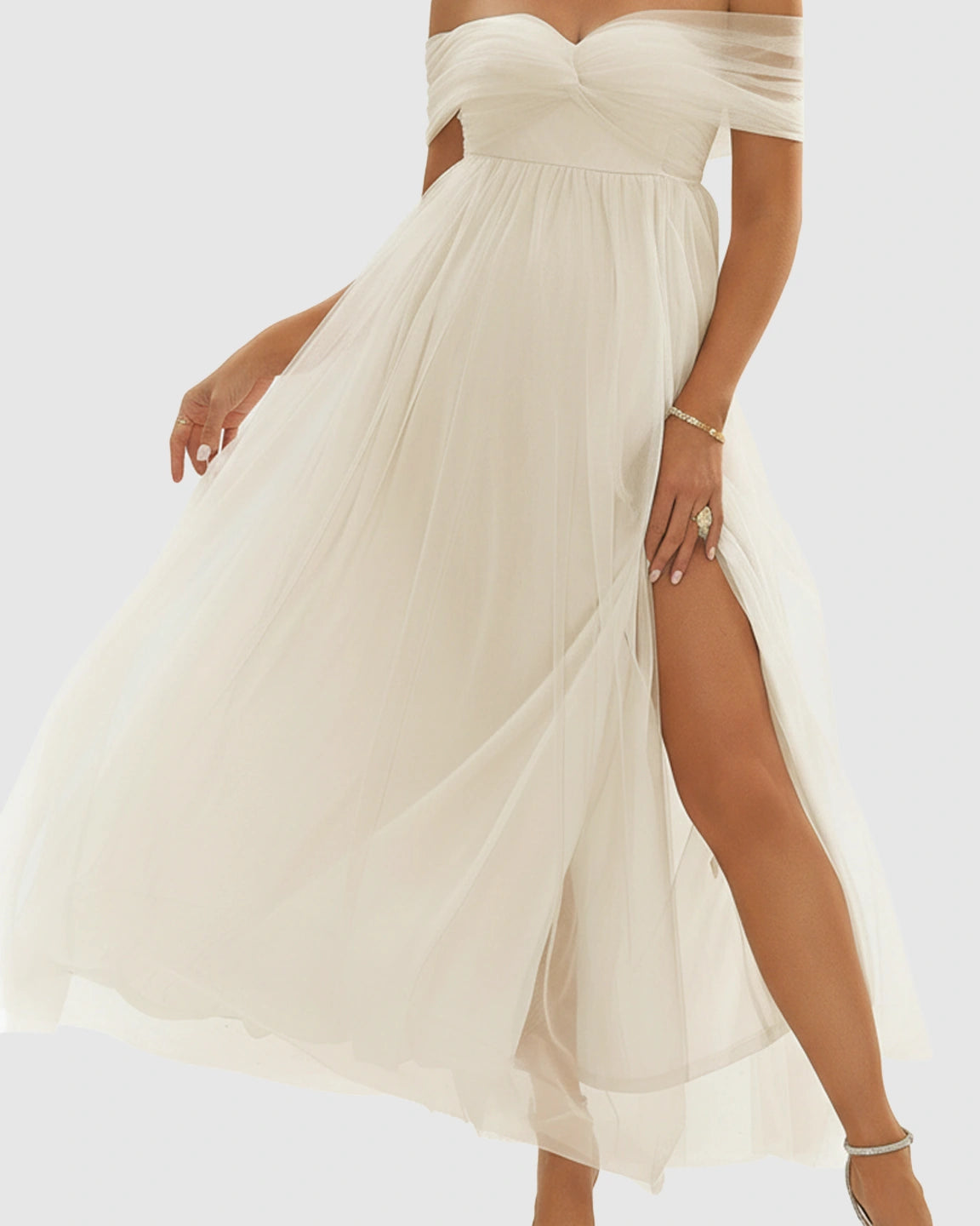 Off-Shoulder Flowing Maternity Photoshoot Gown