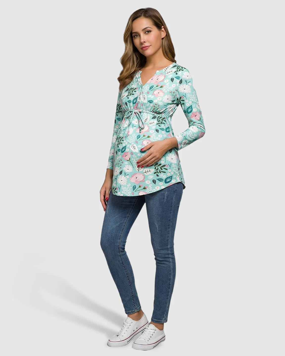 Drawstring Waist Floral Print Maternity Top