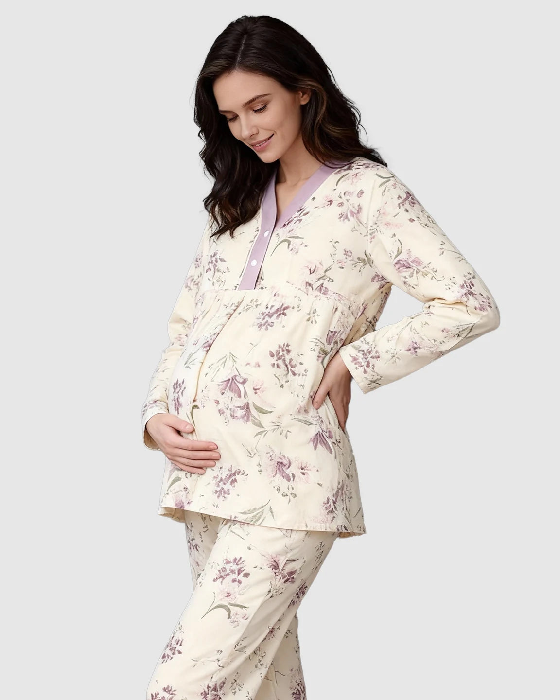 Double-Layer Cotton Plant Print Maternity Sleepwear Set