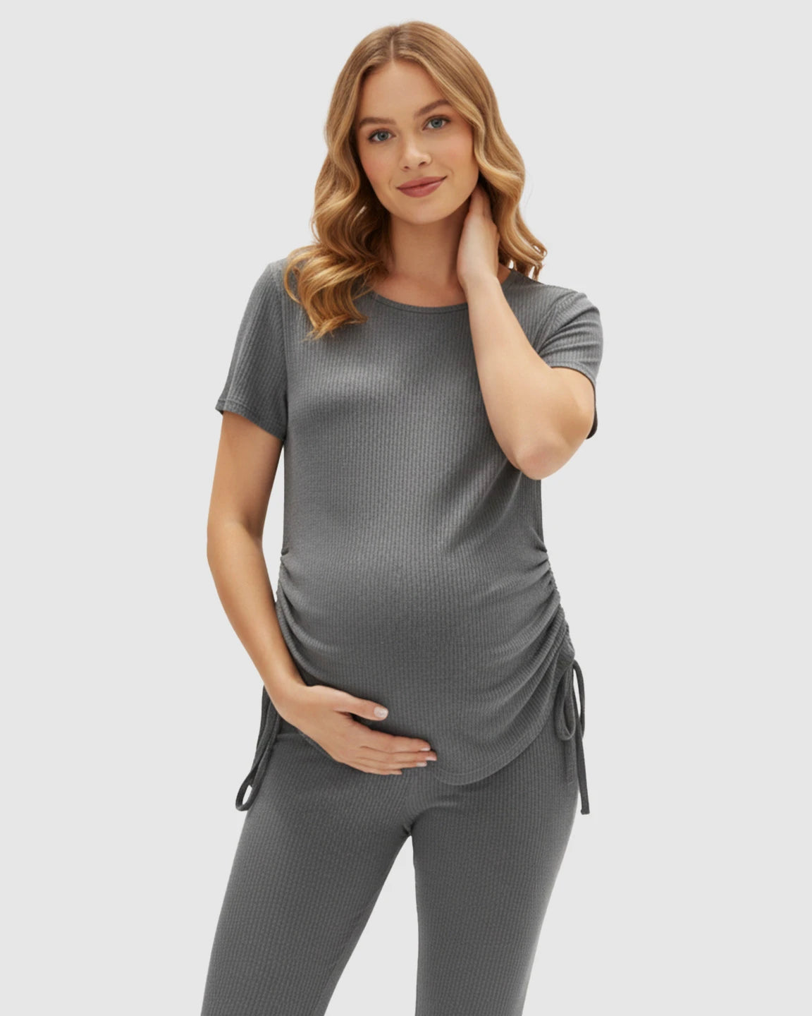 Side Drawstring-Detail Sport Maternity Lounge Set