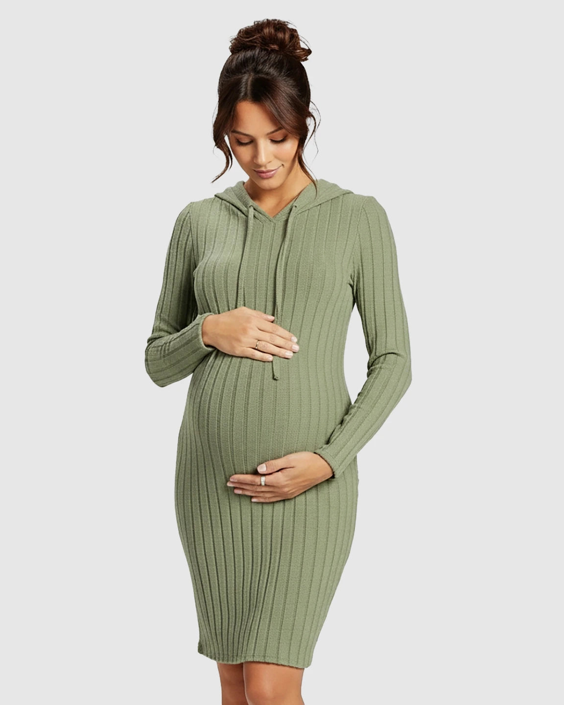 Ribbed Bodycon Hooded Maternity Midi Dress