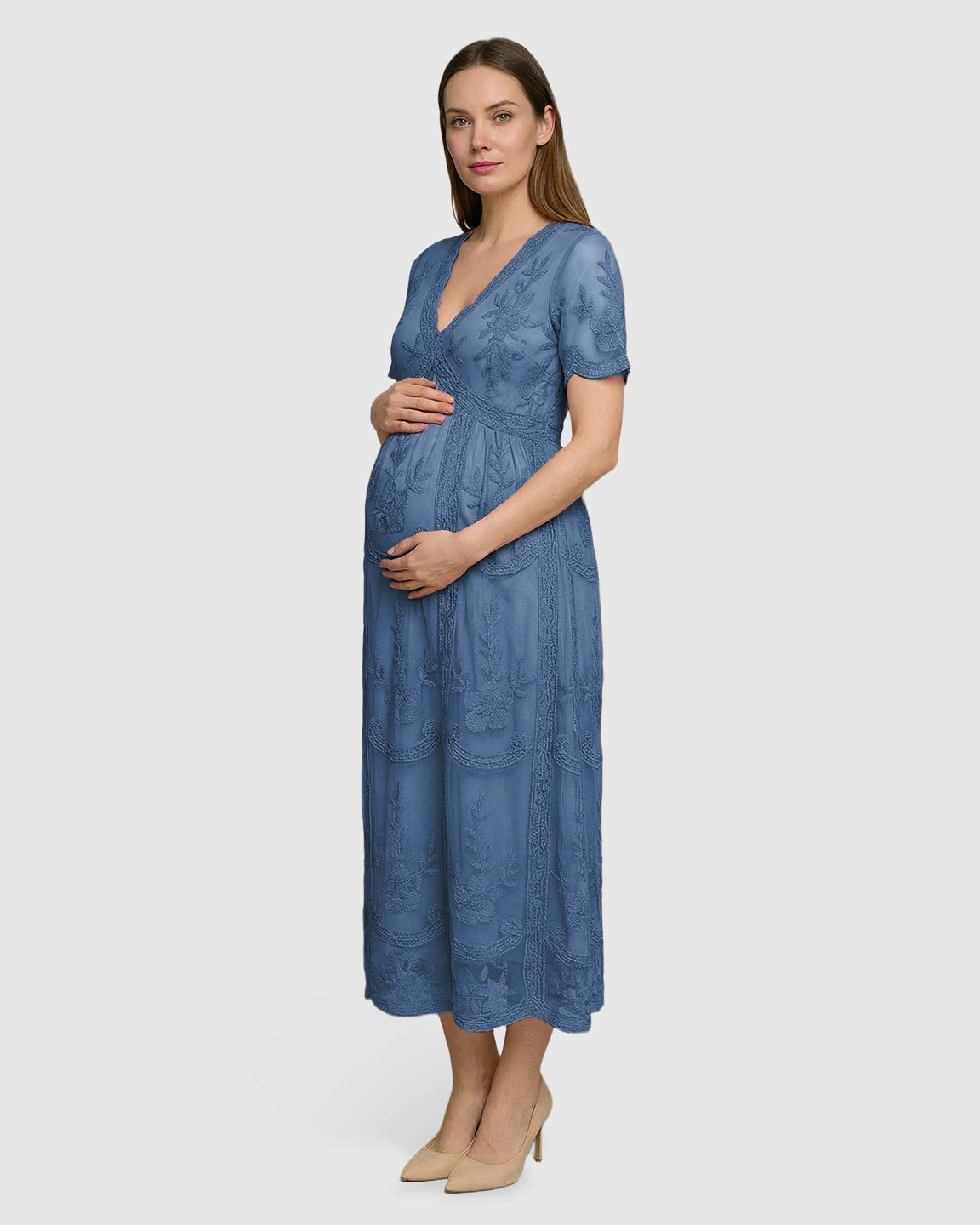 Lace Swing Maternity Midi Dress