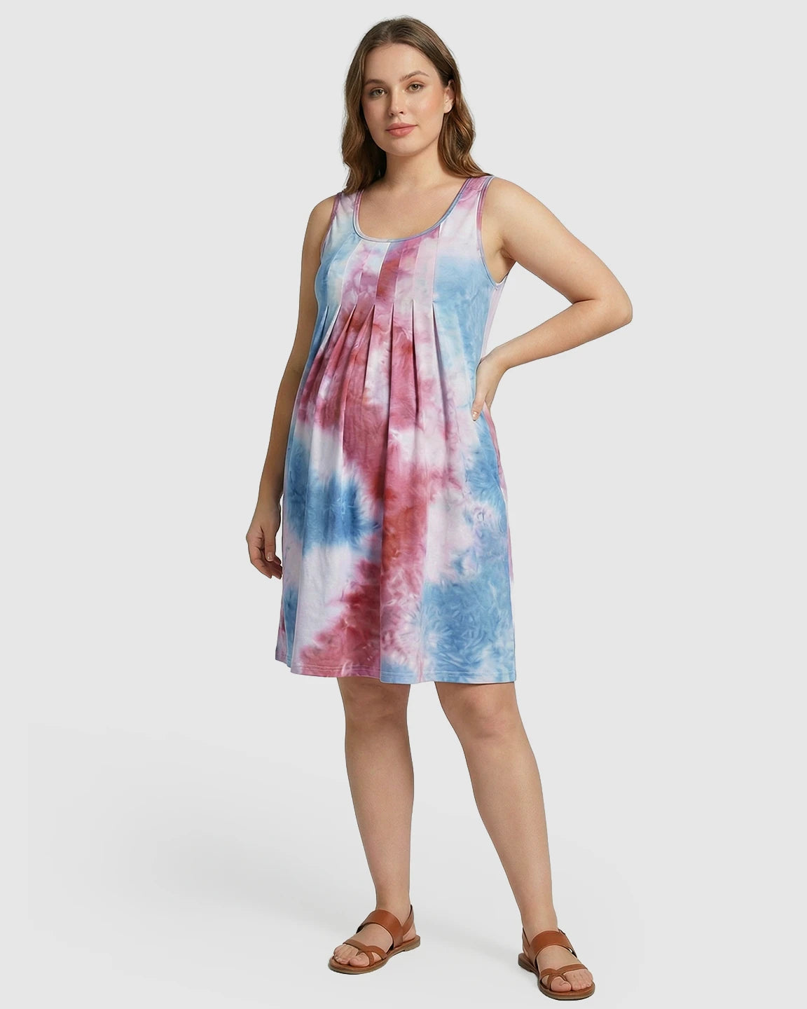Sleeveless Tie-Dye A-Line Maternity Midi Dress