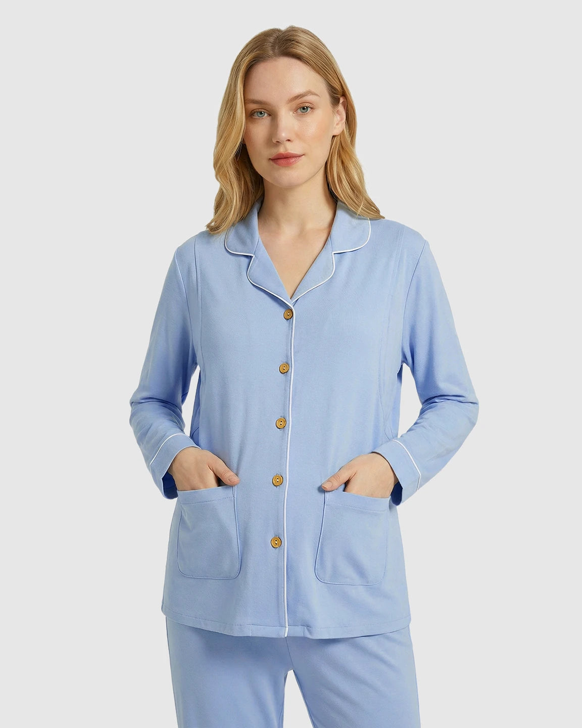 Button-Front Top Pastel Colored Maternity Sleepwear