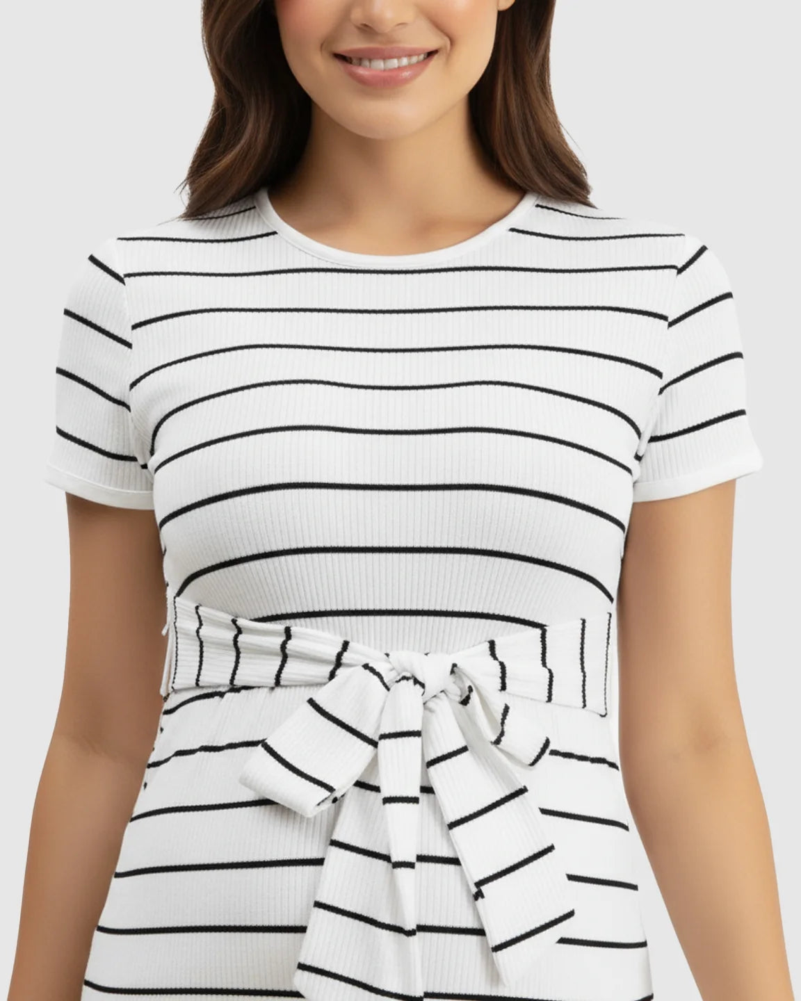 Striped Belted Waist Bodycon Maternity Short Dress