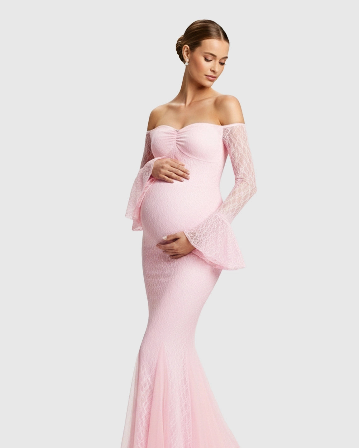 Off-Shoulder Lace Mermaid Maternity Maxi Dress