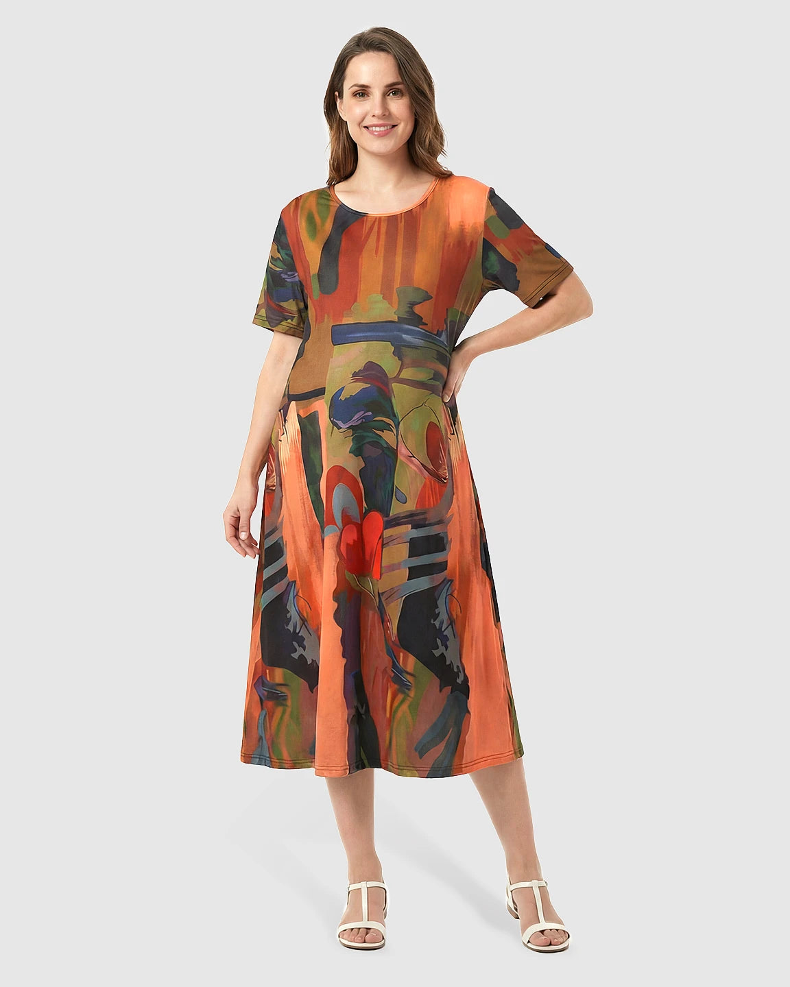 Abstract Print A-Line Maternity Midi Dress