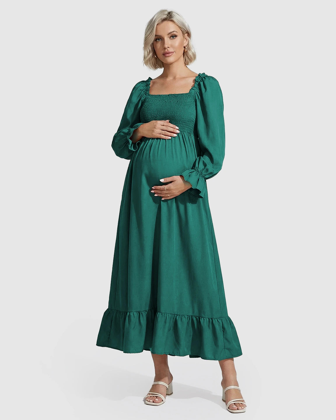 Ruffled Square-Neck Babydoll Maternity Maxi Dress