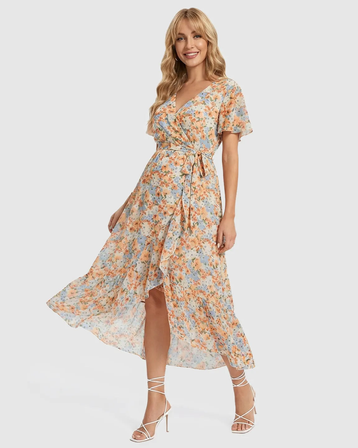 Flowy Floral Wrap Maternity Midi Dress