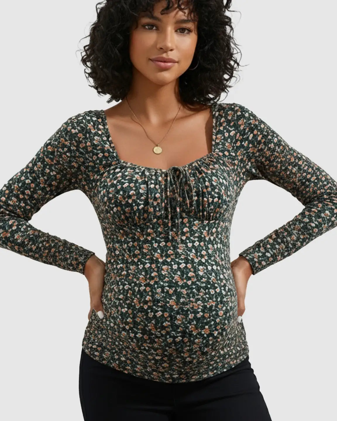 Casual Ruched Tie Front Slim Fit Maternity Top