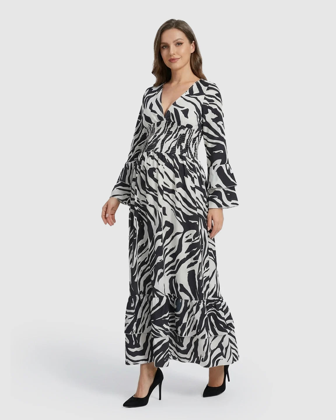 Geometric Pattern Smocked Mid-Waist Maternity Maxi Dress