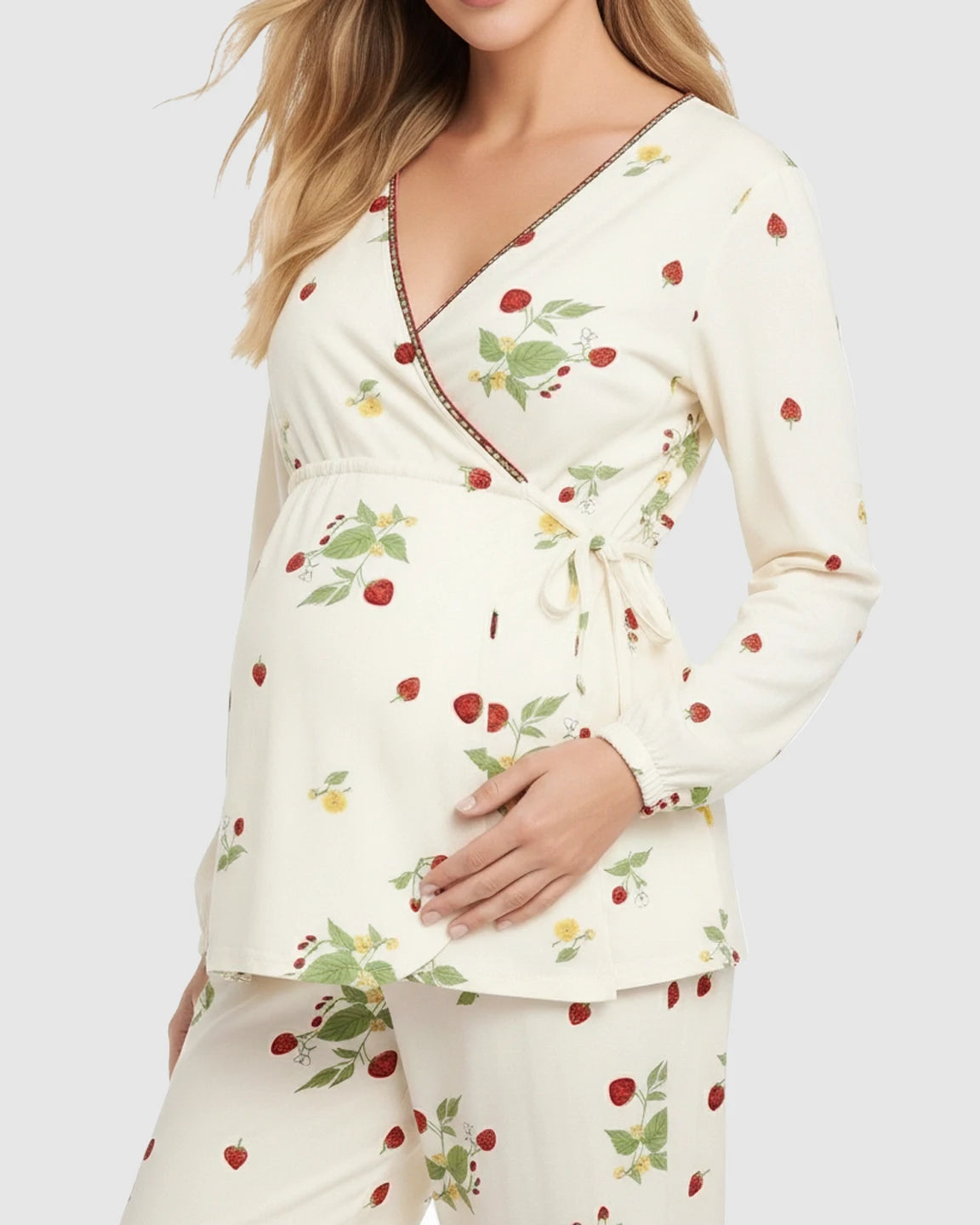 Floral Wrap Kimono Cotton Maternity Pajama Set