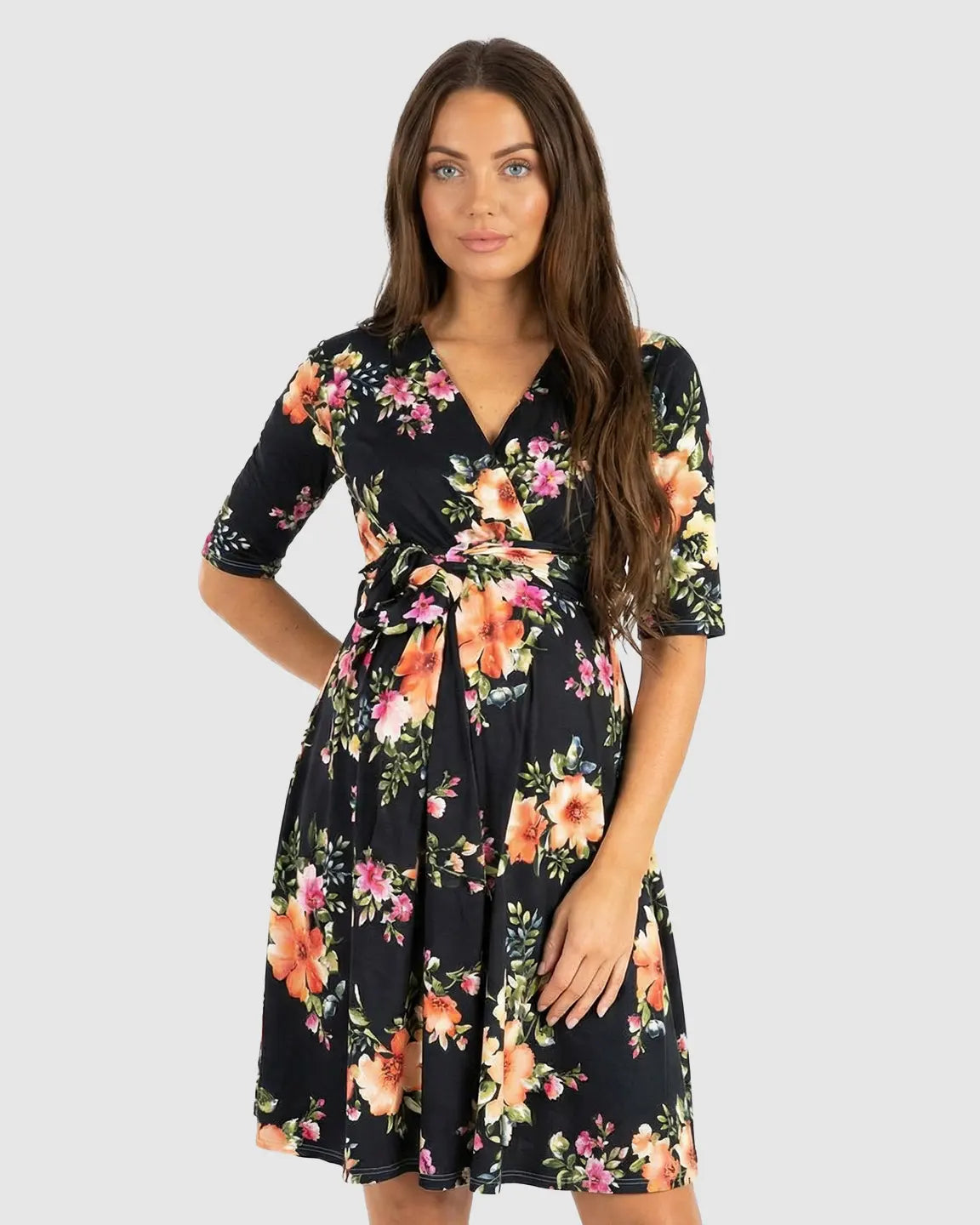 Tie-Waist Retro Floral Print Maternity Dress