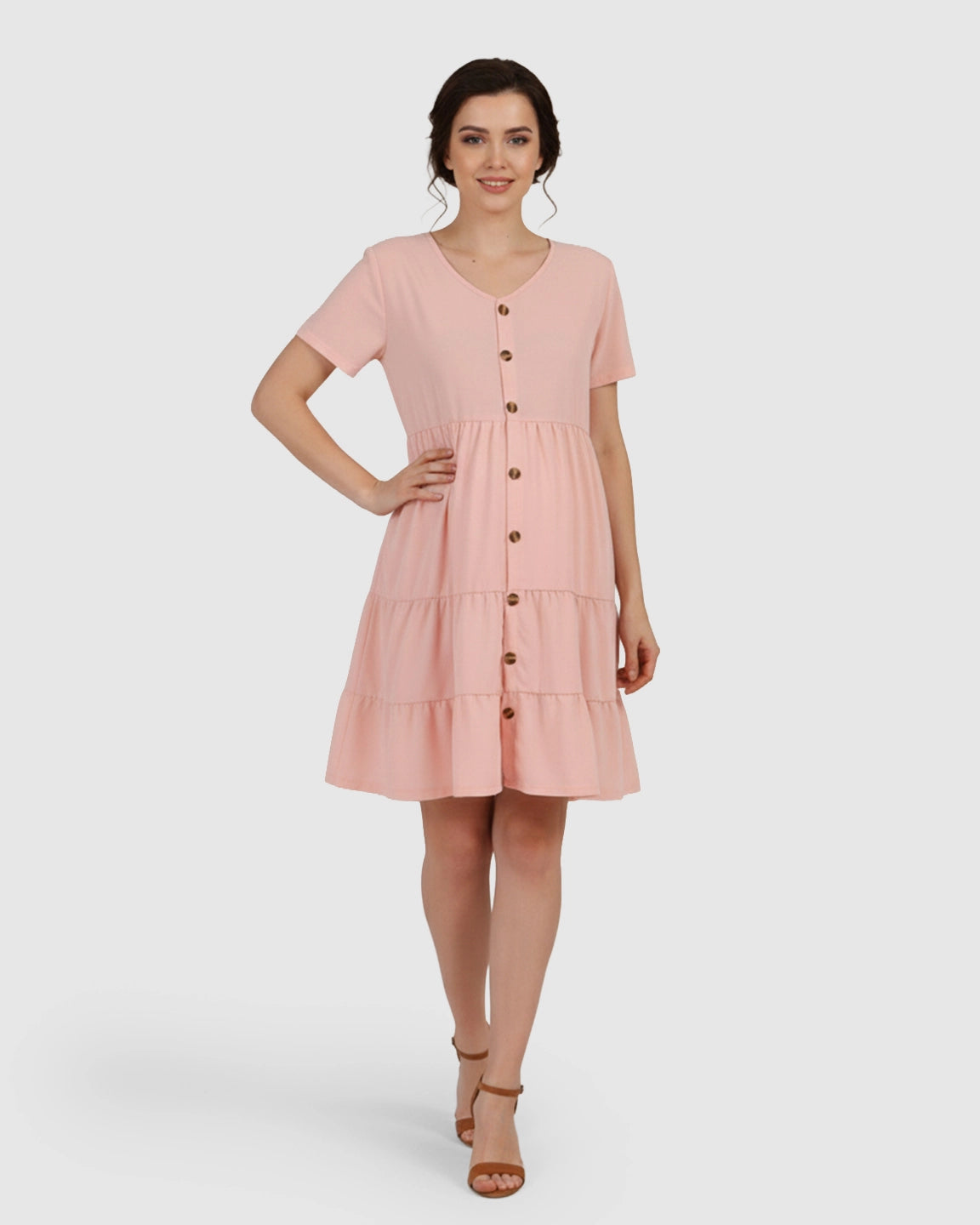 Button-Up Tiered Maternity Mini Dress
