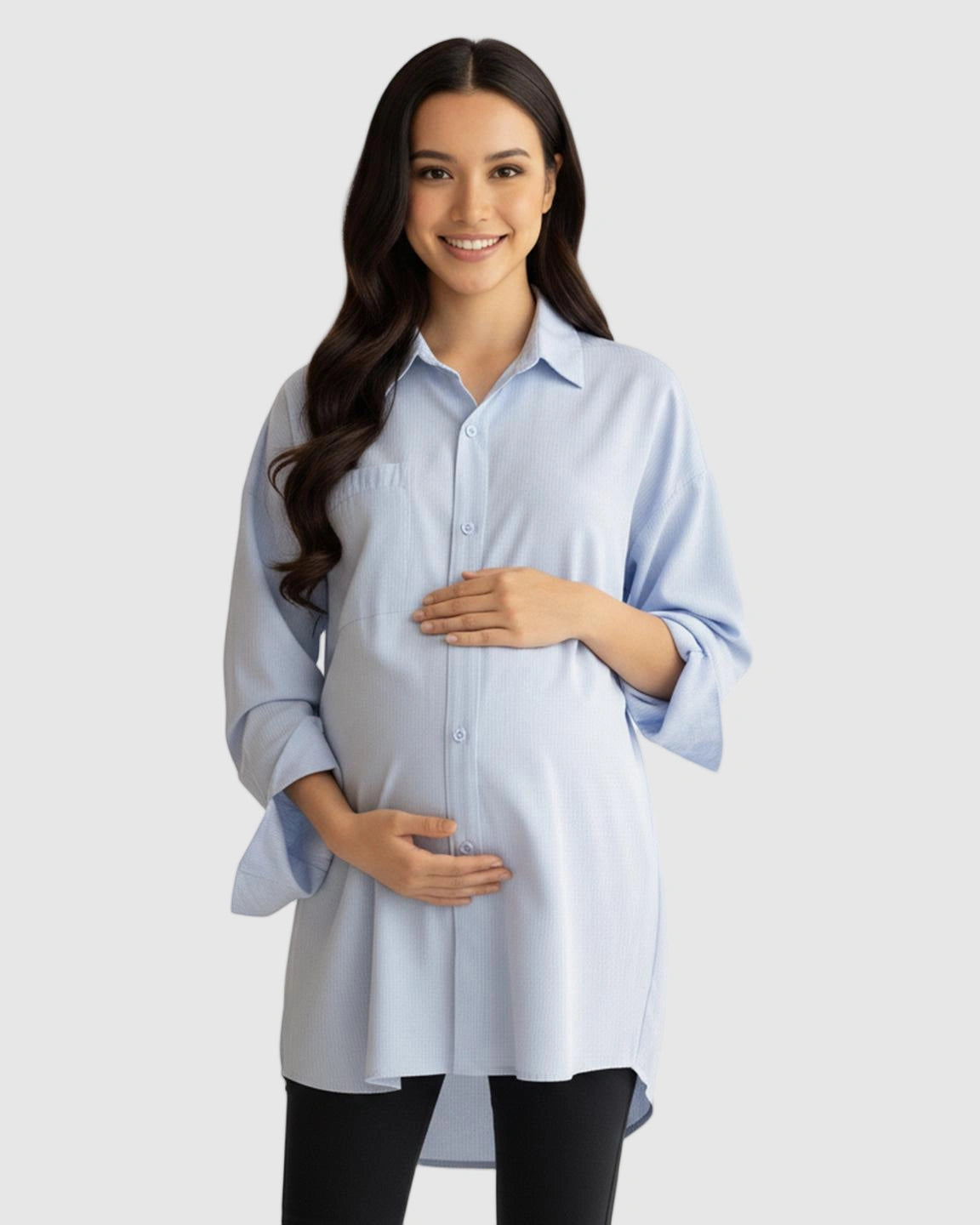 Cotton Lapel Long Sleeve Maternity Tunic